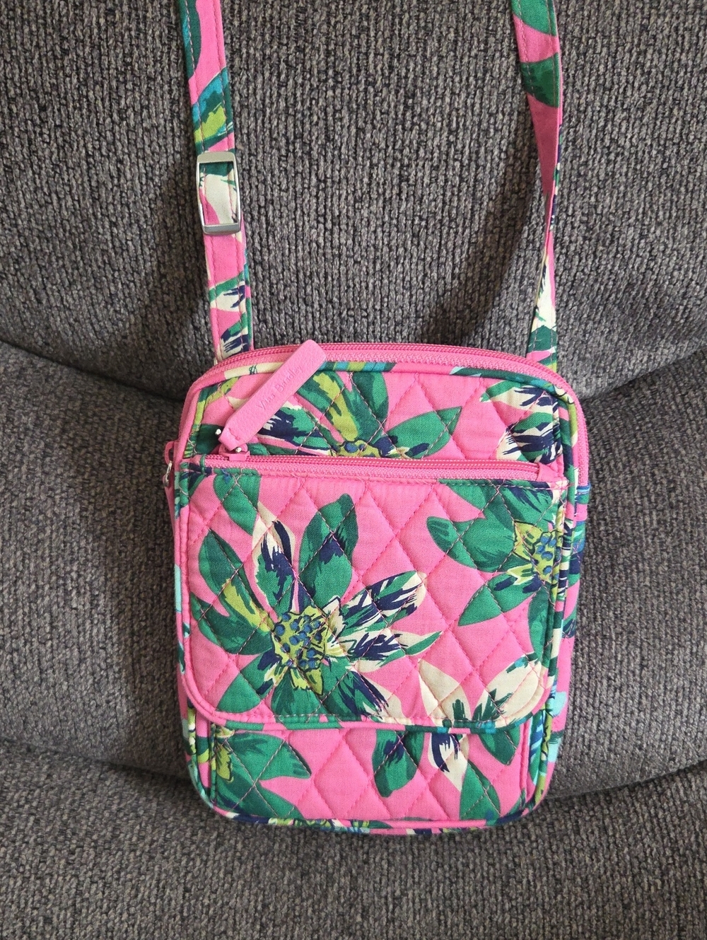 Vera Bradley Pink Quilted Crossbody with Green Floral Print